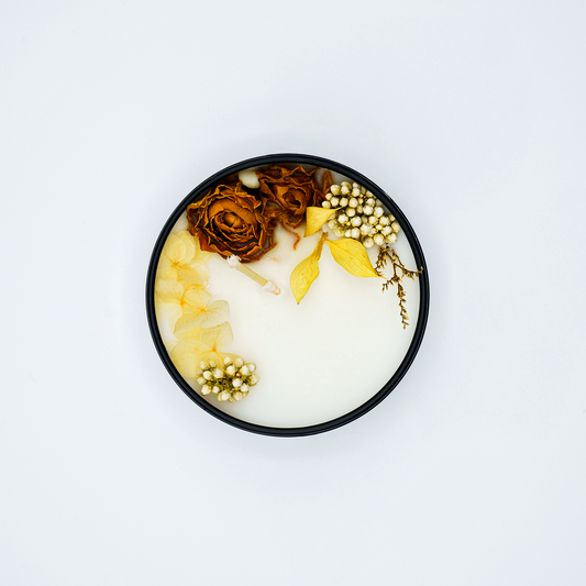 Immunity Boost scented candle in a tin – close-up highlighting the floral-infused soy wax candle for a luxurious and calming experience.