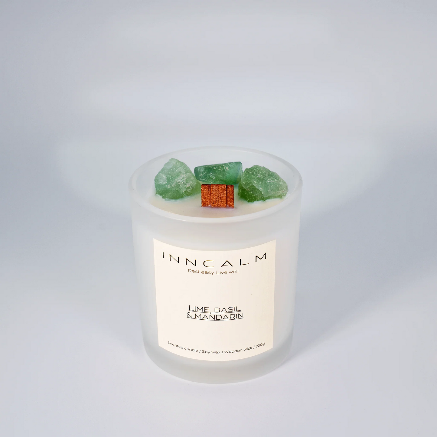 INNCALM Lime, Basil & Mandarin soy wax candle, an invigorating home fragrance that brings energy and brightness to any space