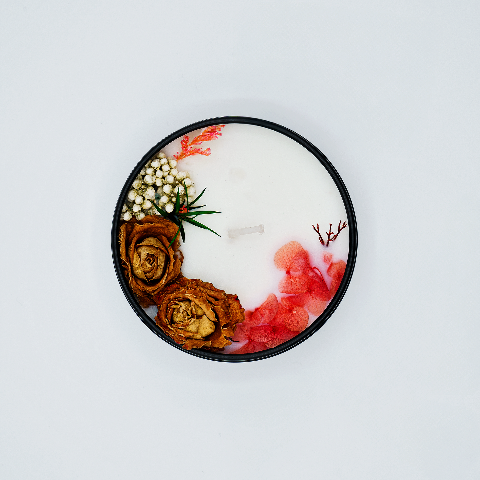 Anxiety Relief scented candle in a tin – close-up highlighting floral-infused soy wax, perfect for relaxation and mindfulness.