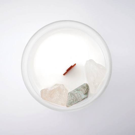 INNCALM Sea Salt & Neroli scented candle, showcasing its smooth soy wax surface and wooden wick for a soothing burn.