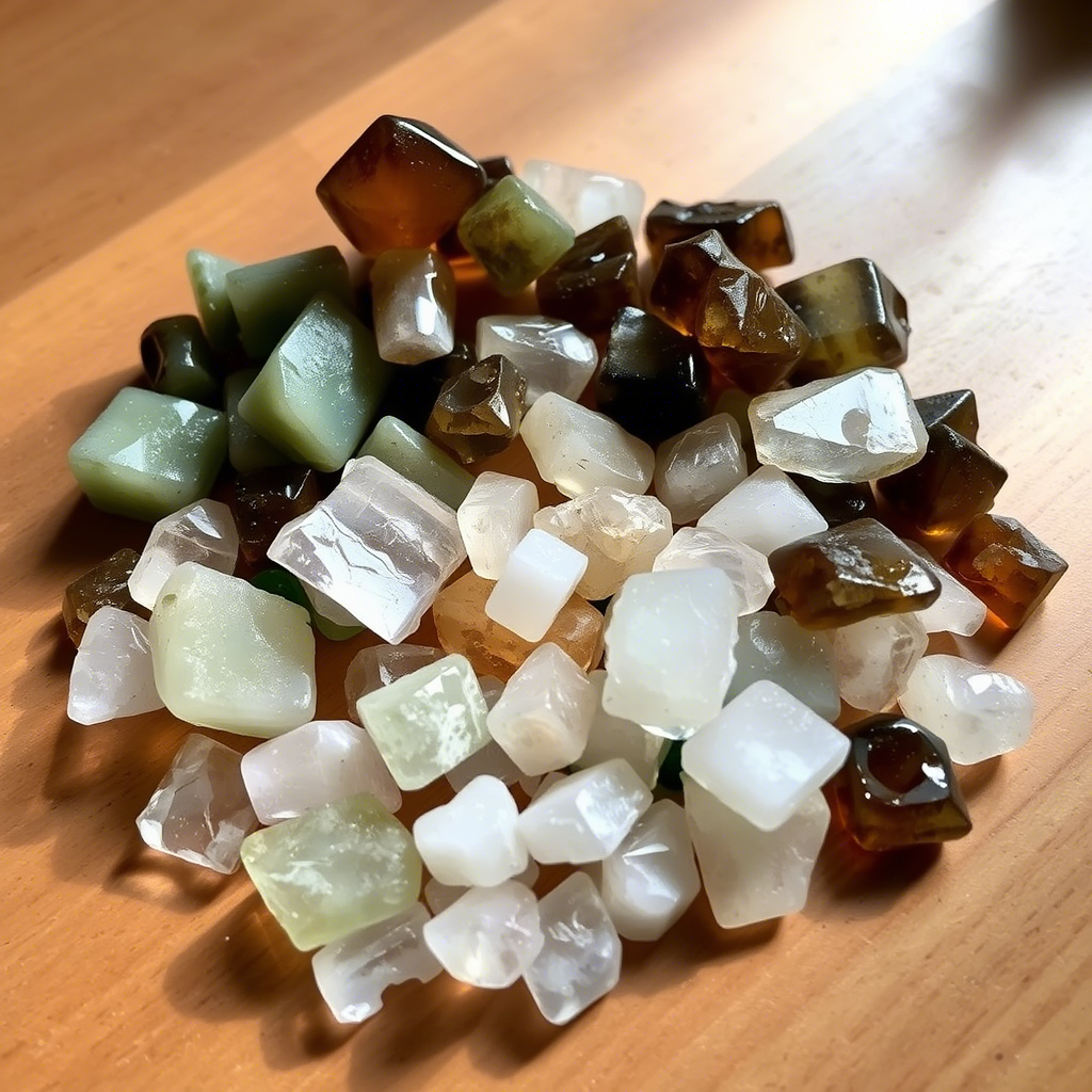 Aventurine, Clear Quartz & Smoky Quartz used in Oud & Bergamot Scented Candle INNCALM, create balance & tranquility.
