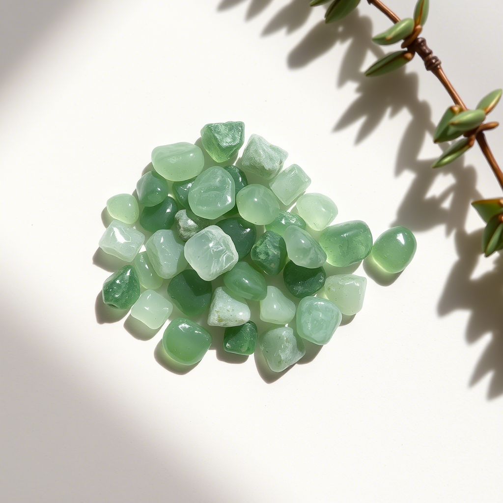 Green Aventurine used in Lime, Basil & Mandarin INNCALM Scented Candle, attracts prosperity, growth, and positivity.