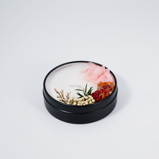 Close-up of Spirit Refresh scented candle showcasing intricate floral decor for a calming and luxurious ambiance.